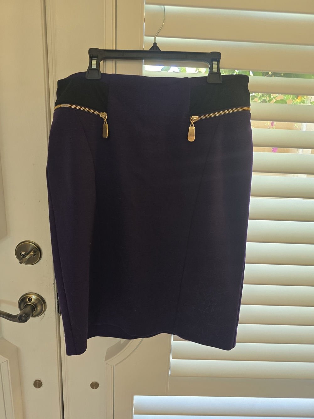 Alfani Deep Purple Pencil Skirt with Black Waistband & Gold Zipper Accents